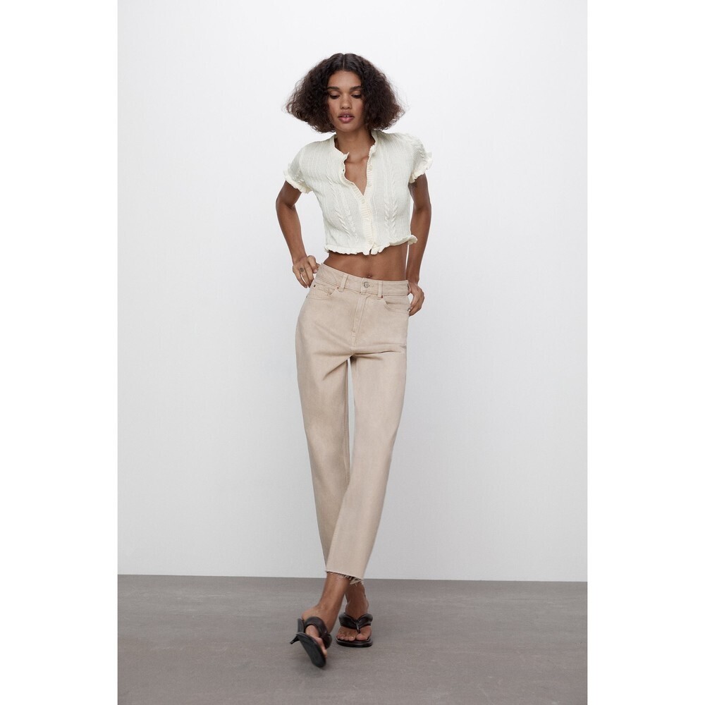 Khaki Denim Zara Mom Jeans w/ Raw Hem (NWT)